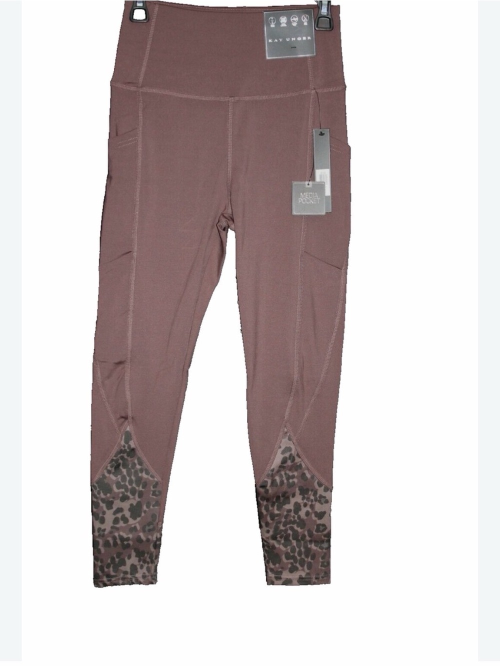Kay Unger High-Waist Brown Leggings with Patterned Ankles
